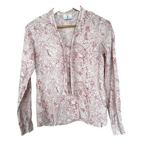 CWC Cherry Print Long Sleeve Blouse Womens Size XS Tie Neck Preppy Whimsical
